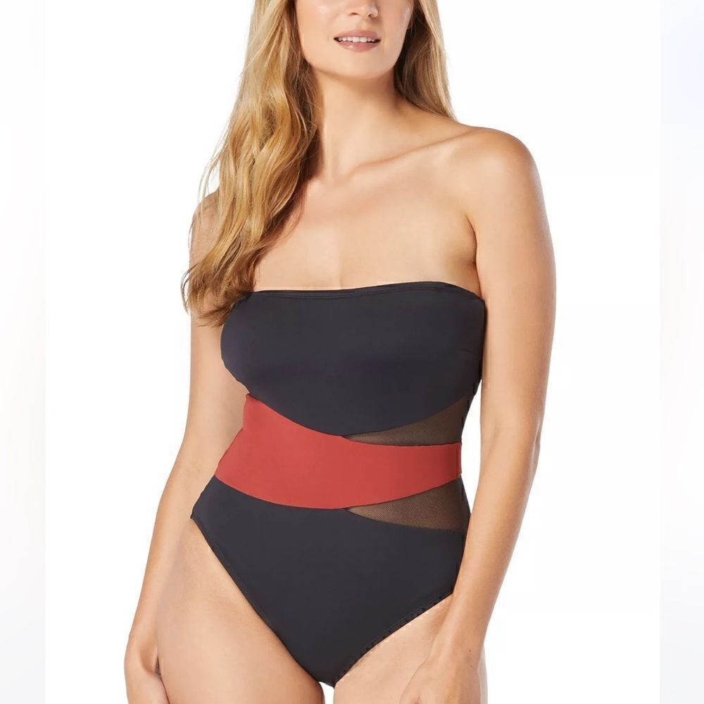 Coco Reef Women's Contours Bandeau
Mesh Tummy-Control One-Piece Swimsuit Spice